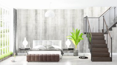 Modern parlak iç. 3D render