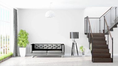 Modern parlak iç. 3D render
