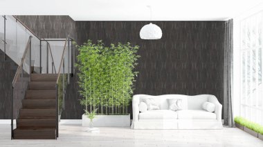 Modern parlak iç. 3D render