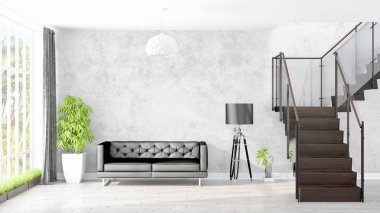 Modern parlak iç. 3D render