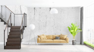 Modern parlak iç. 3D render