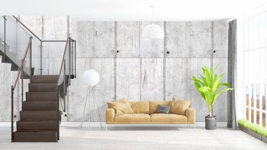 Modern parlak iç. 3D render