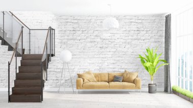 Modern parlak iç. 3D render