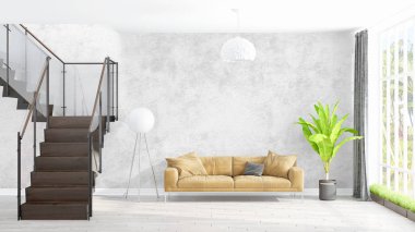 Modern parlak iç. 3D render