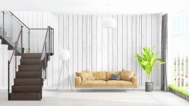 Modern parlak iç. 3D render