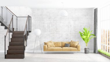 Modern parlak iç. 3D render