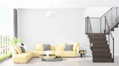 Modern parlak iç. 3D render