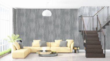 Modern parlak iç. 3D render