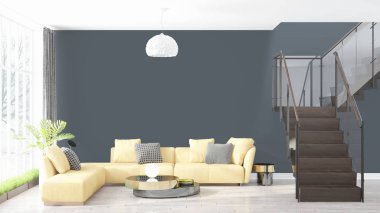 Modern parlak iç. 3D render