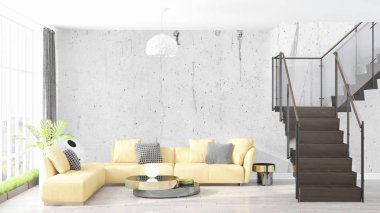 Modern parlak iç. 3D render