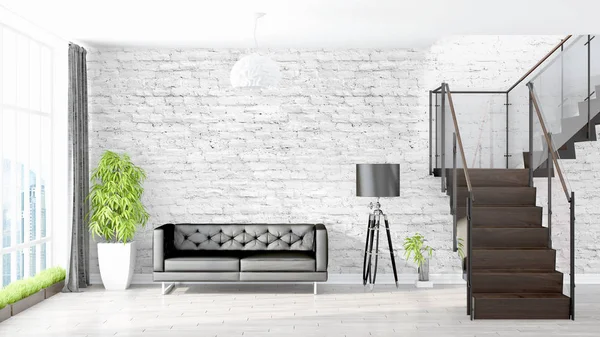 Modern parlak iç. 3D render