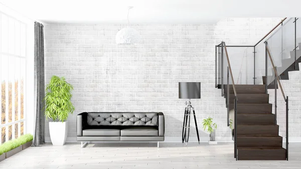 Modern parlak iç. 3D render