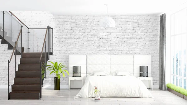 Modern parlak iç. 3D render