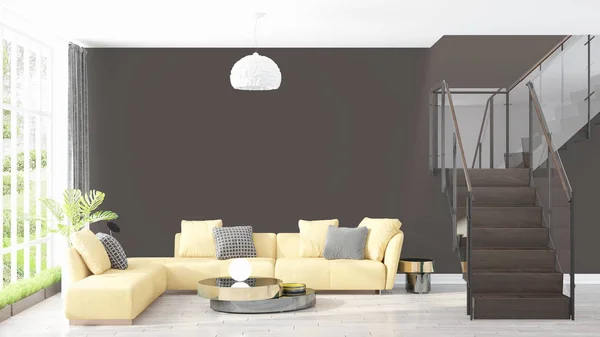 Modern ljus interiör. 3D-rendering — Stockfoto