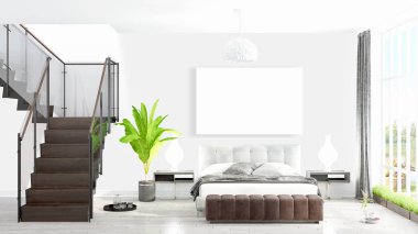 Boş çerçeve ile modern parlak iç. 3D render