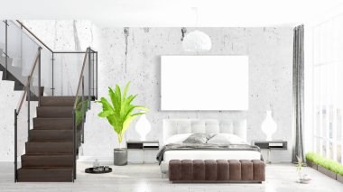 Boş çerçeve ile modern parlak iç. 3D render