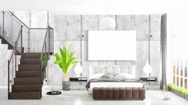 Boş çerçeve ile modern parlak iç. 3D render