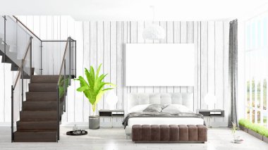 Boş çerçeve ile modern parlak iç. 3D render