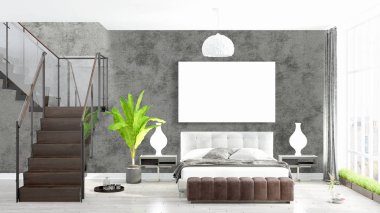 Boş çerçeve ile modern parlak iç. 3D render