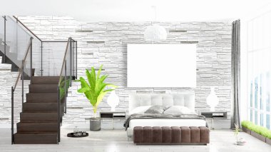 Boş çerçeve ile modern parlak iç. 3D render