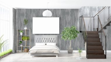 Boş çerçeve ile modern parlak iç. 3D render