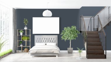 Boş çerçeve ile modern parlak iç. 3D render