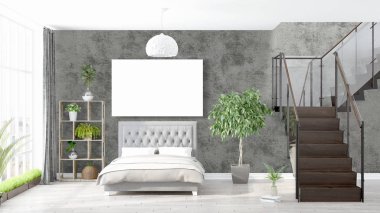 Boş çerçeve ile modern parlak iç. 3D render
