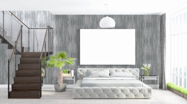 Boş çerçeve ile modern parlak iç. 3D render