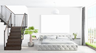 Boş çerçeve ile modern parlak iç. 3D render