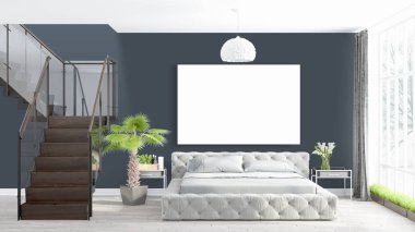 Boş çerçeve ile modern parlak iç. 3D render