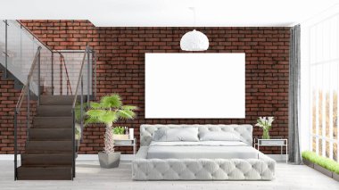 Boş çerçeve ile modern parlak iç. 3D render