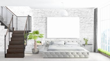 Boş çerçeve ile modern parlak iç. 3D render