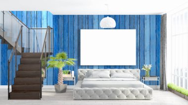 Boş çerçeve ile modern parlak iç. 3D render