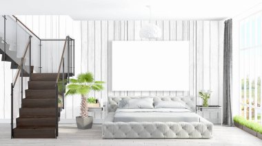 Boş çerçeve ile modern parlak iç. 3D render