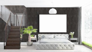 Boş çerçeve ile modern parlak iç. 3D render