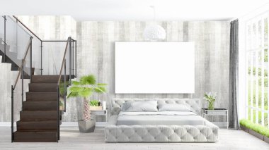 Boş çerçeve ile modern parlak iç. 3D render