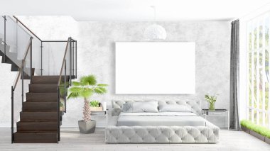 Boş çerçeve ile modern parlak iç. 3D render