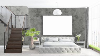 Boş çerçeve ile modern parlak iç. 3D render