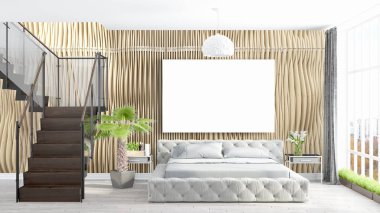 Boş çerçeve ile modern parlak iç. 3D render