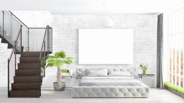 Boş çerçeve ile modern parlak iç. 3D render