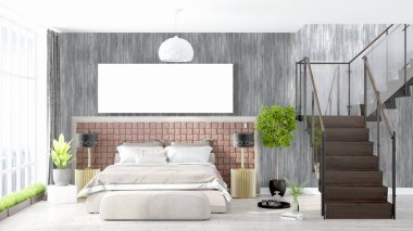 Boş çerçeve ile modern parlak iç. 3D render