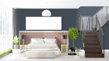 Boş çerçeve ile modern parlak iç. 3D render