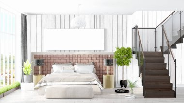 Boş çerçeve ile modern parlak iç. 3D render