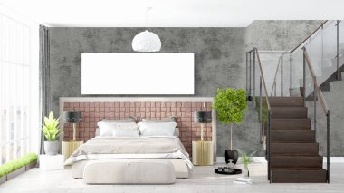 Boş çerçeve ile modern parlak iç. 3D render