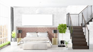 Boş çerçeve ile modern parlak iç. 3D render