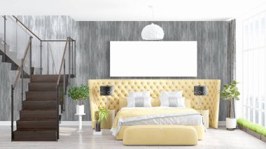 Boş çerçeve ile modern parlak iç. 3D render