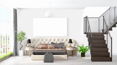 Boş çerçeve ile modern parlak iç. 3D render