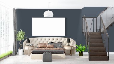 Boş çerçeve ile modern parlak iç. 3D render