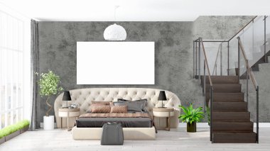 Boş çerçeve ile modern parlak iç. 3D render