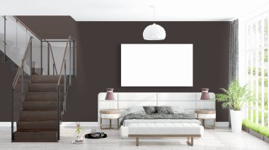 Boş çerçeve ile modern parlak iç. 3D render